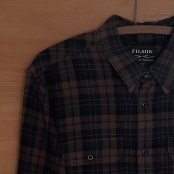 FILSON Alaskan Guide flannel shirt plaid men's size L cotton blue brown pockets - Picture 4 of 8